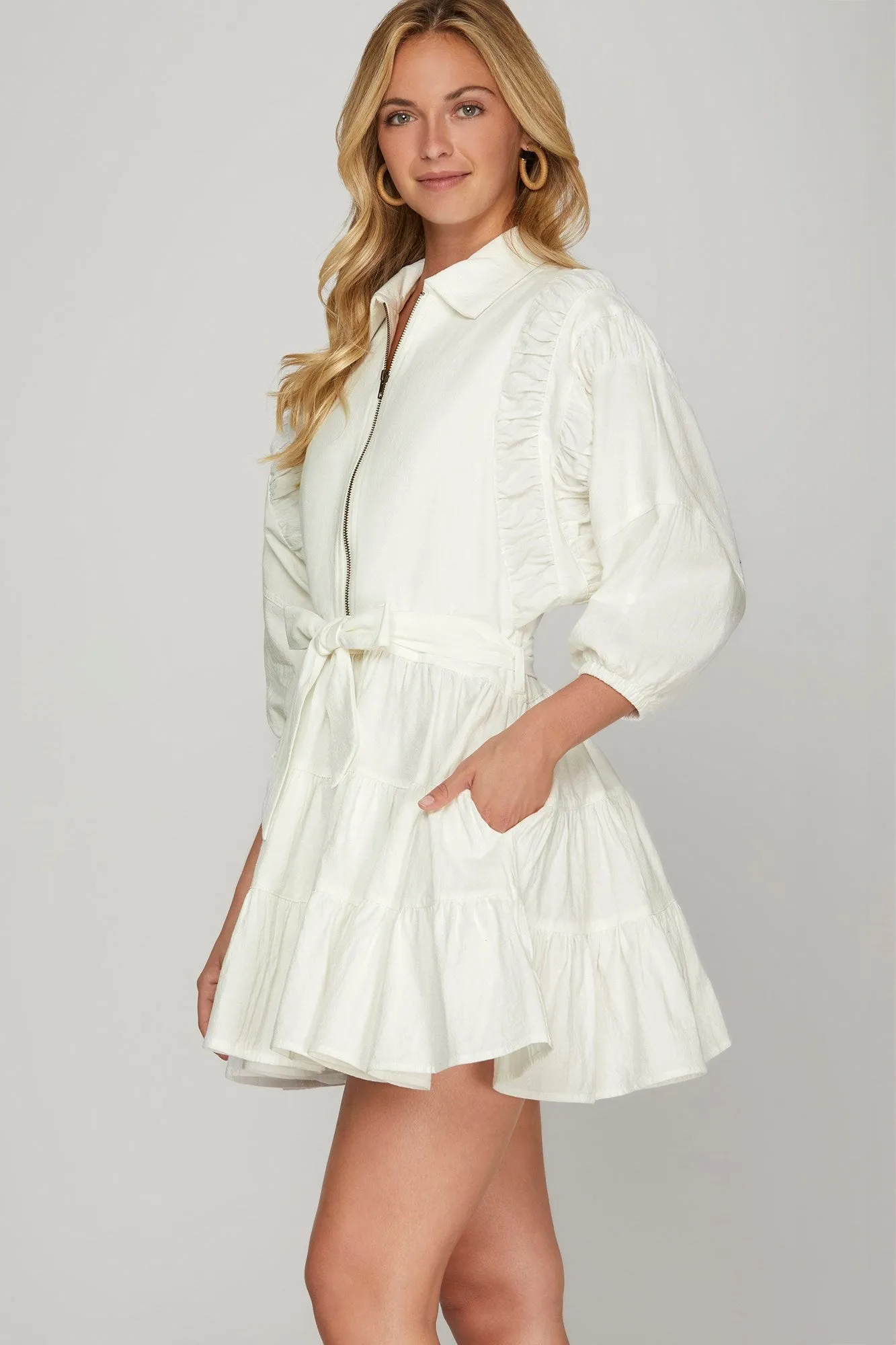 SMOCKED DETAIL MINI DRESS