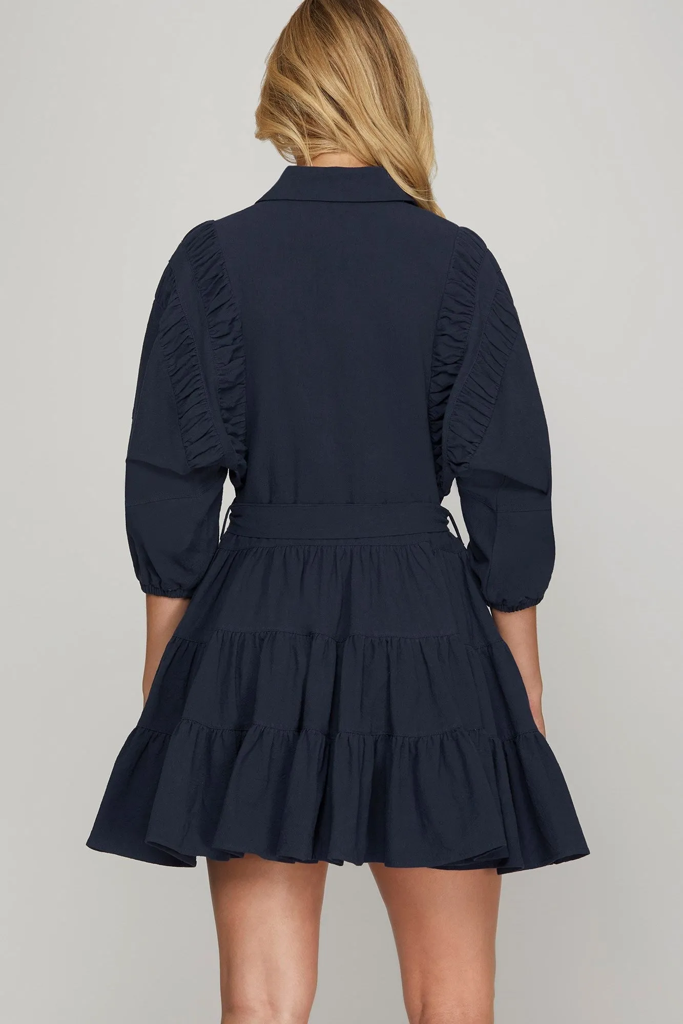 SMOCKED DETAIL MINI DRESS