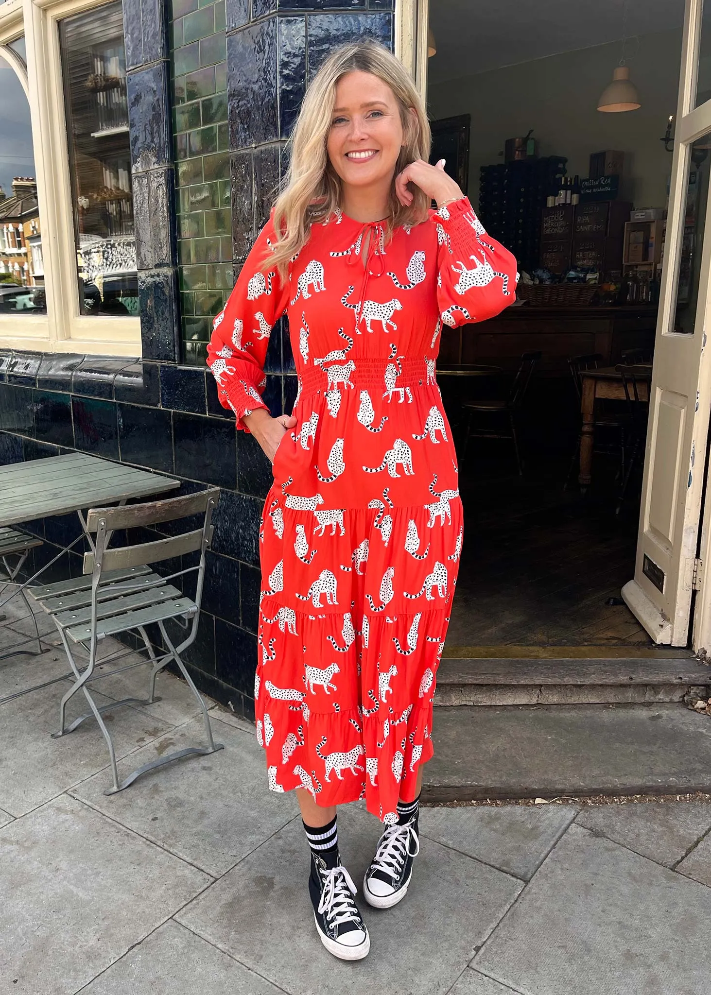 Snow Leopards EcoVero Lily Midi Dress (Coral)