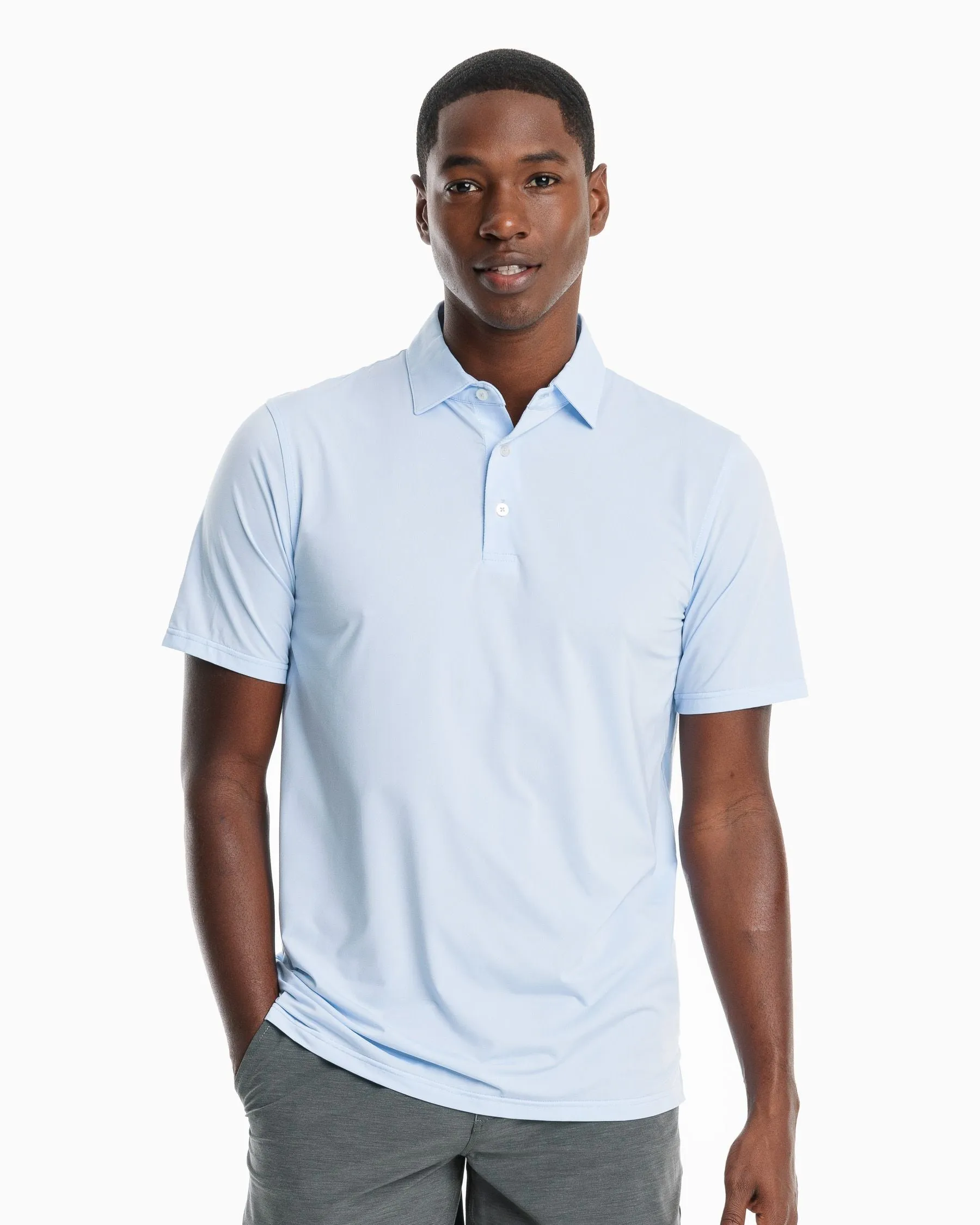 SOUTHERN TIDE SAWGRASS MINI-STRIPED BRRR°®-EEZE PERFORMANCE POLO SHIRT - SKY BLUE