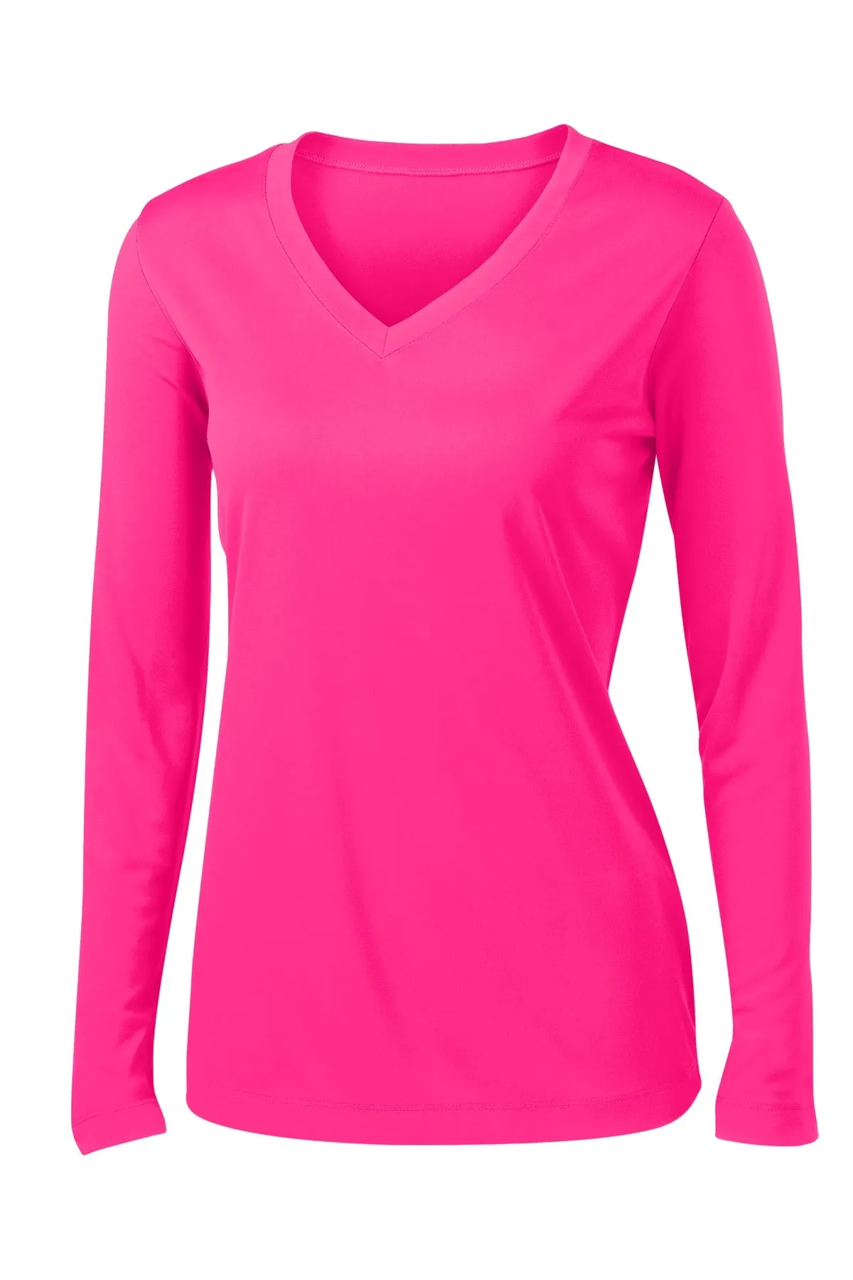 Sport-Tek Women's Long Sleeve PosiCharge Competitor V-Neck Tee. LST353LS Neon Pink