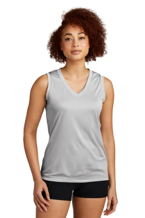 Sport-Tek Women's Sleeveless PosiCharge Competitor V-Neck Tee. LST352 Silver