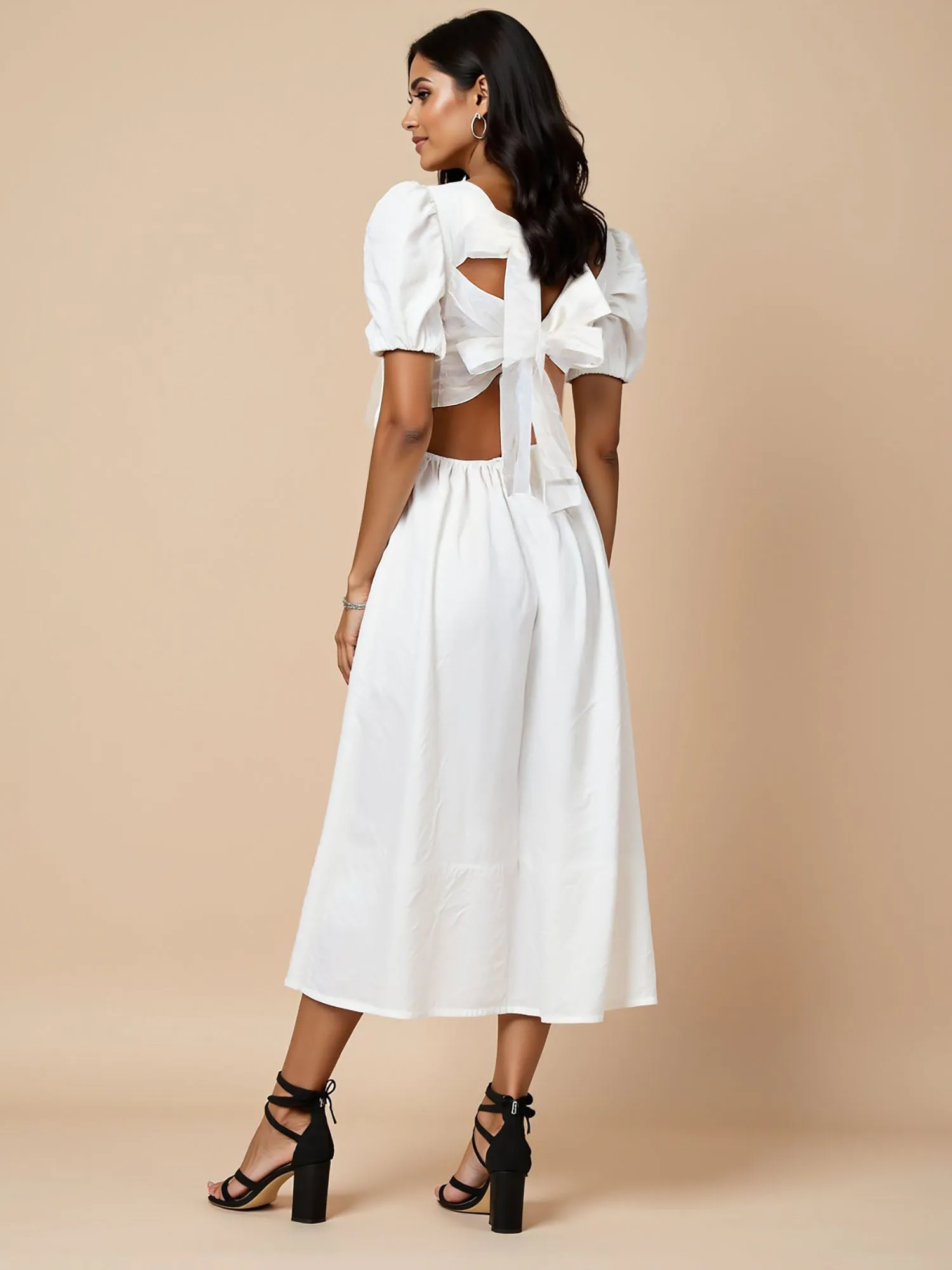 Square Neck Jacquard Bow Back Maxi Dress