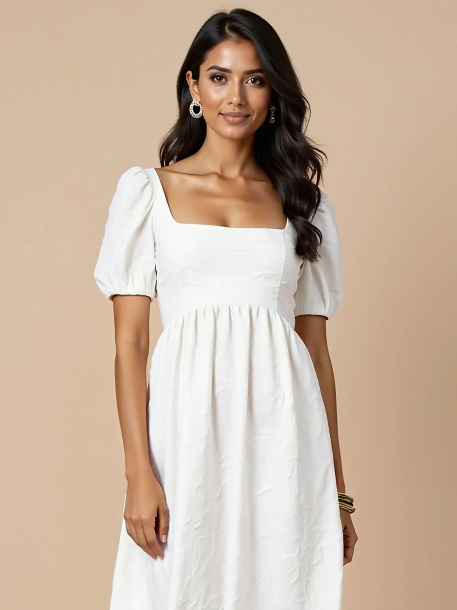 Square Neck Jacquard Bow Back Maxi Dress