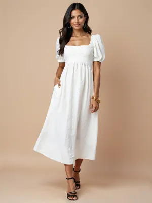 Square Neck Jacquard Bow Back Maxi Dress