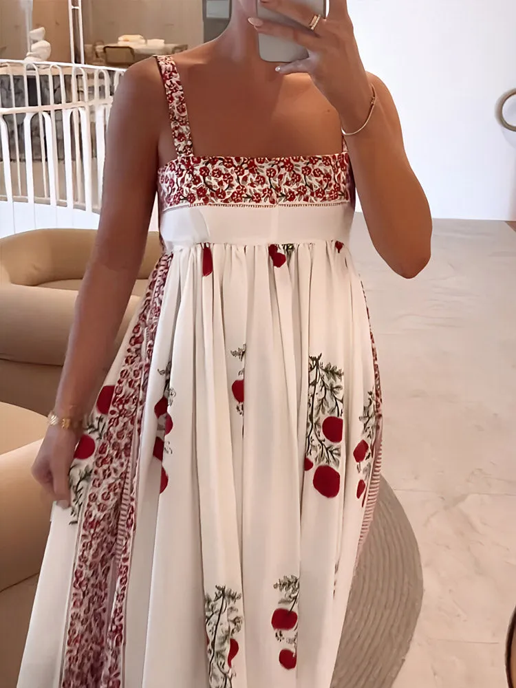 Square Neck Paneled Floral Print