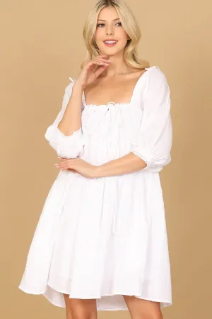 SQUARE NECK PUFF SLEEVE SOLID BABYDOLL DRESS