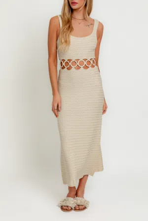 Square Neck Sleeveless Crochet Midi Dress