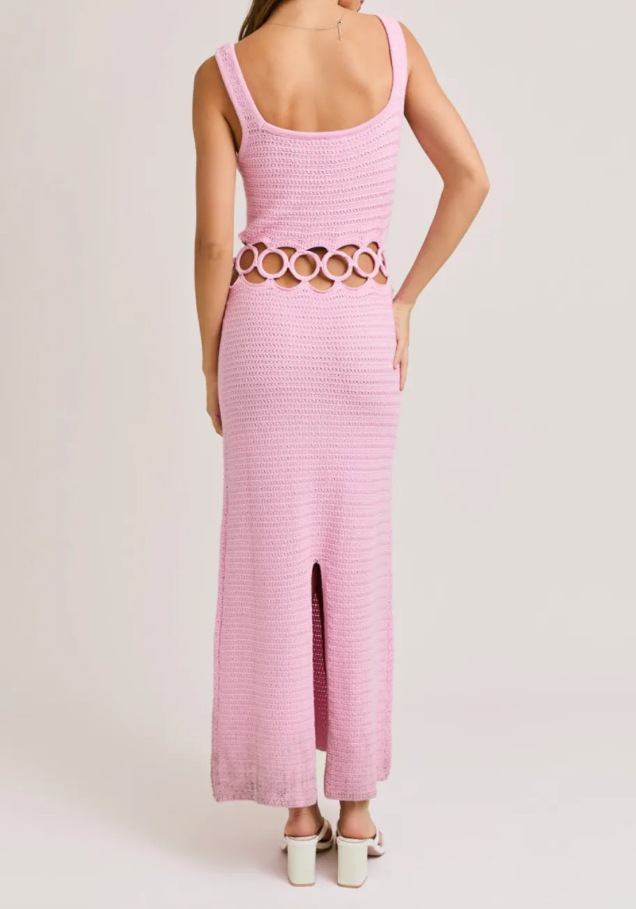Square Neck Sleeveless Crochet Midi Dress