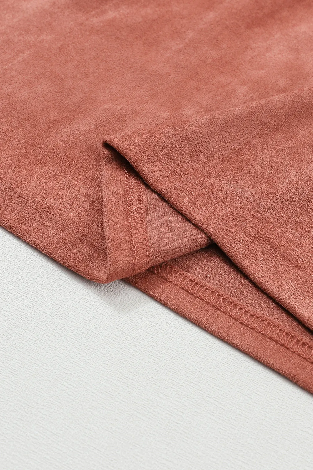Square Neck Suede Dress with Puff Sleeves
