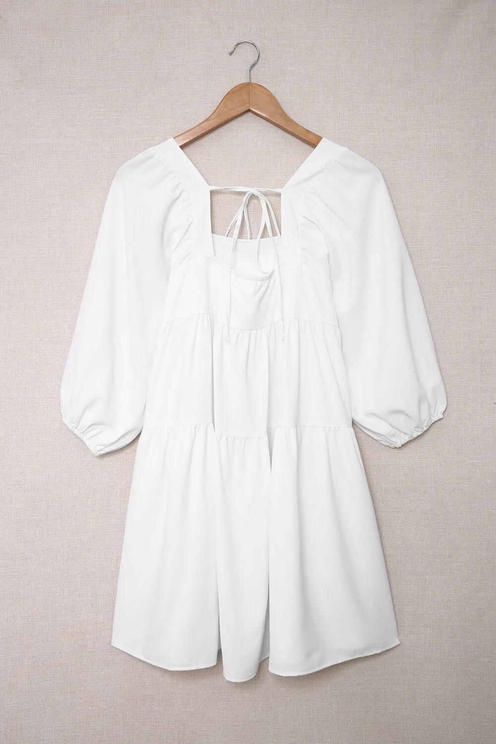 Square Neck Tie Back Tiered Dress