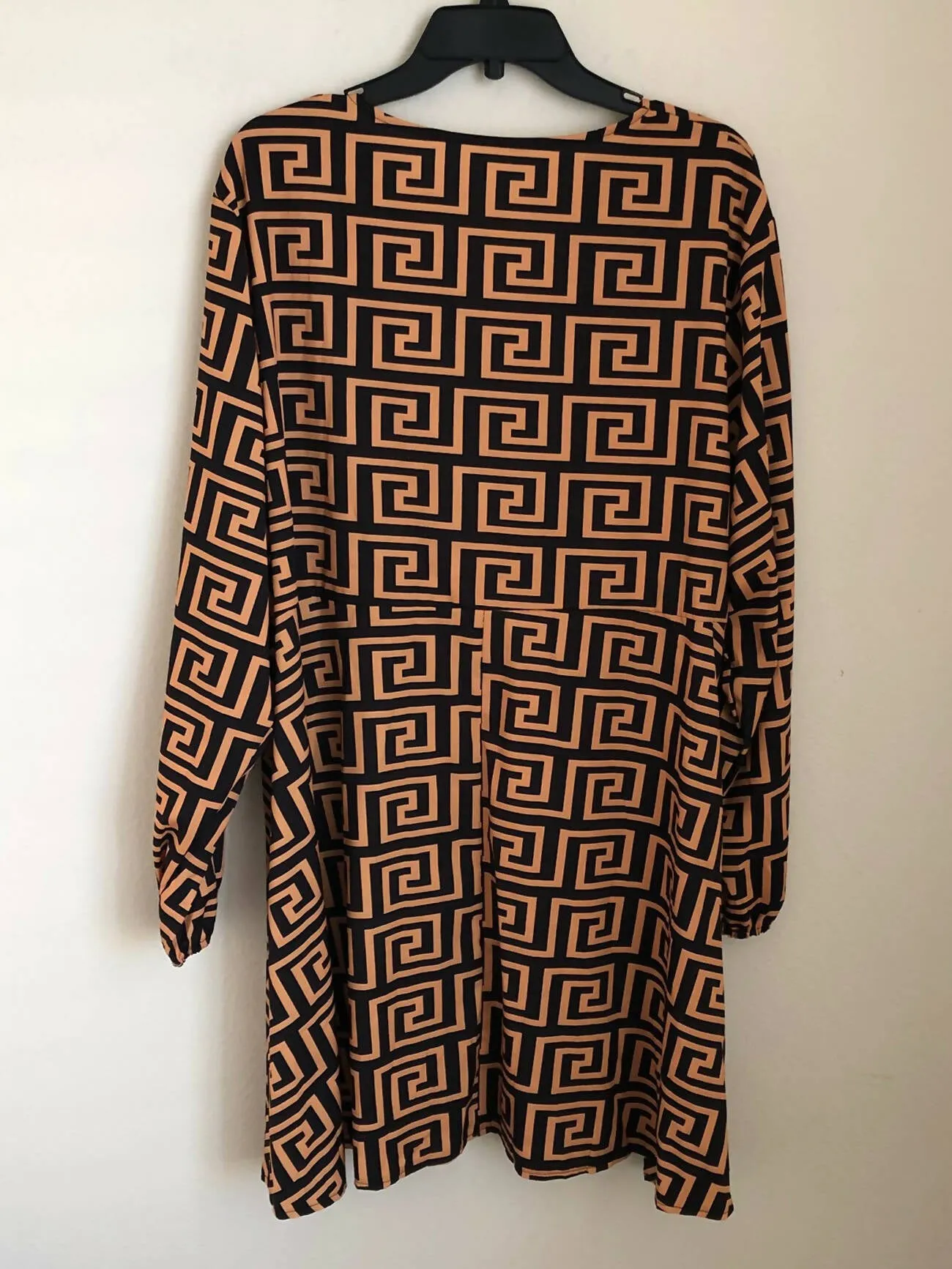 Square pattern V neck Long sleeve dress
