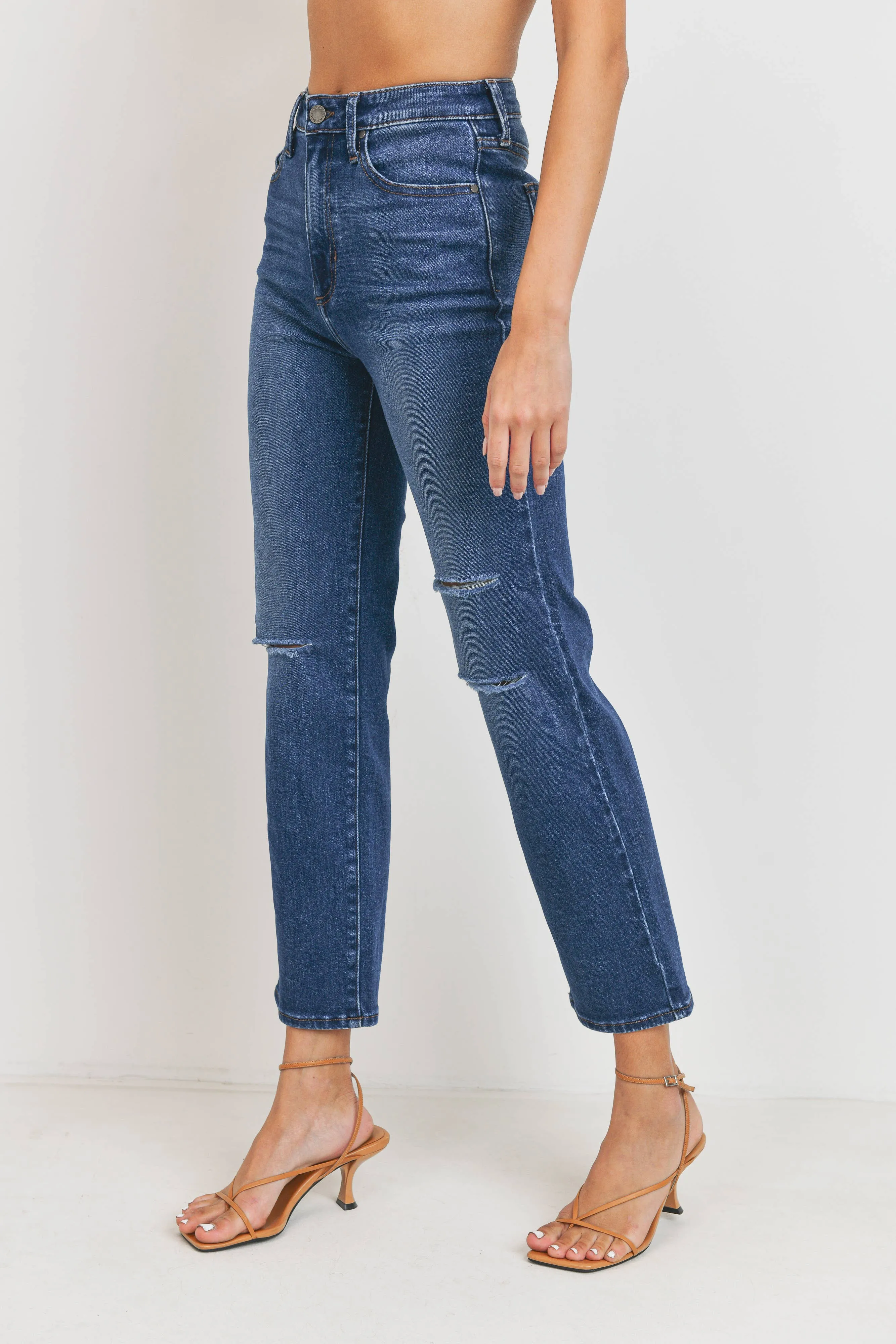 Straight Leg Knee Slit Jeans