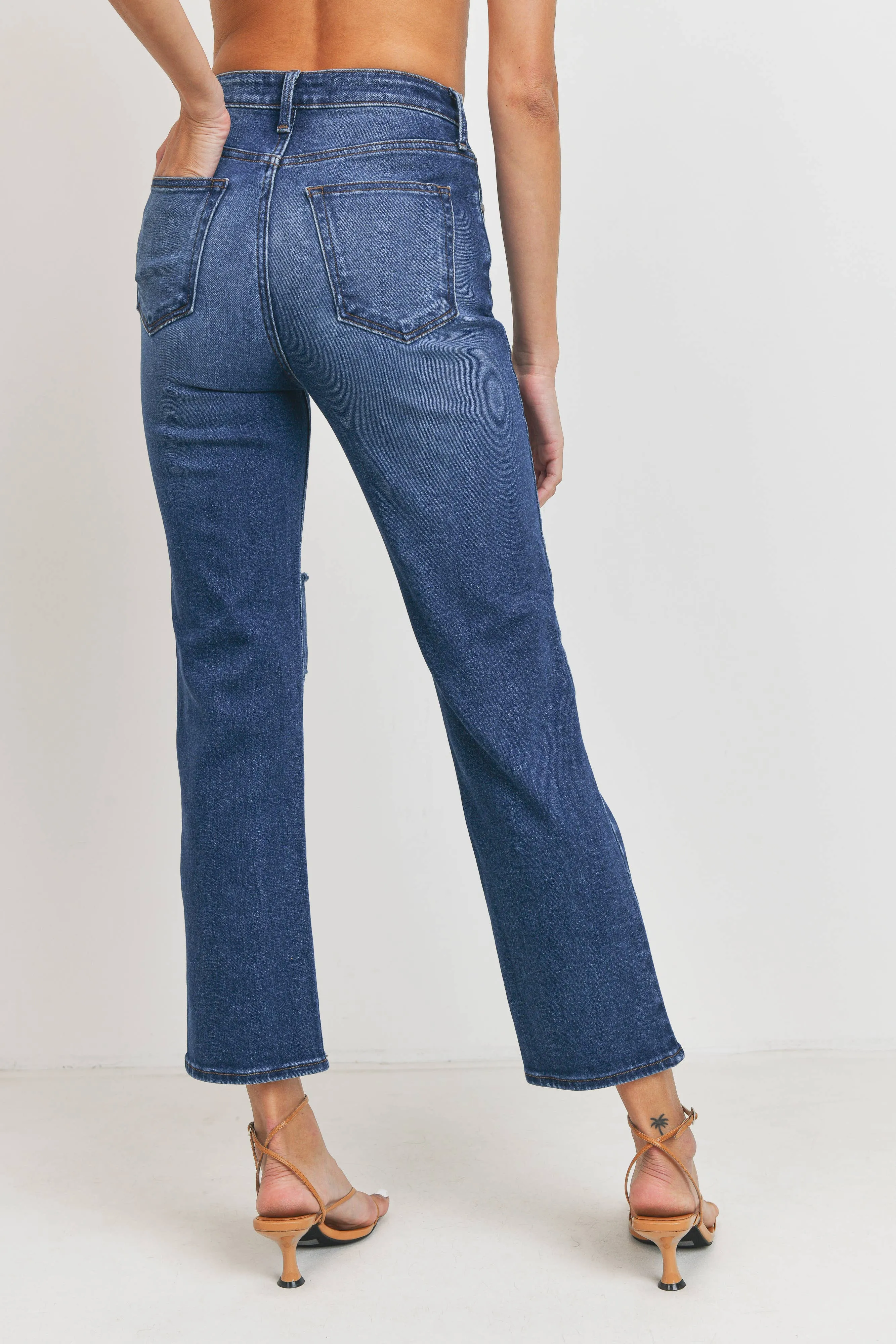 Straight Leg Knee Slit Jeans