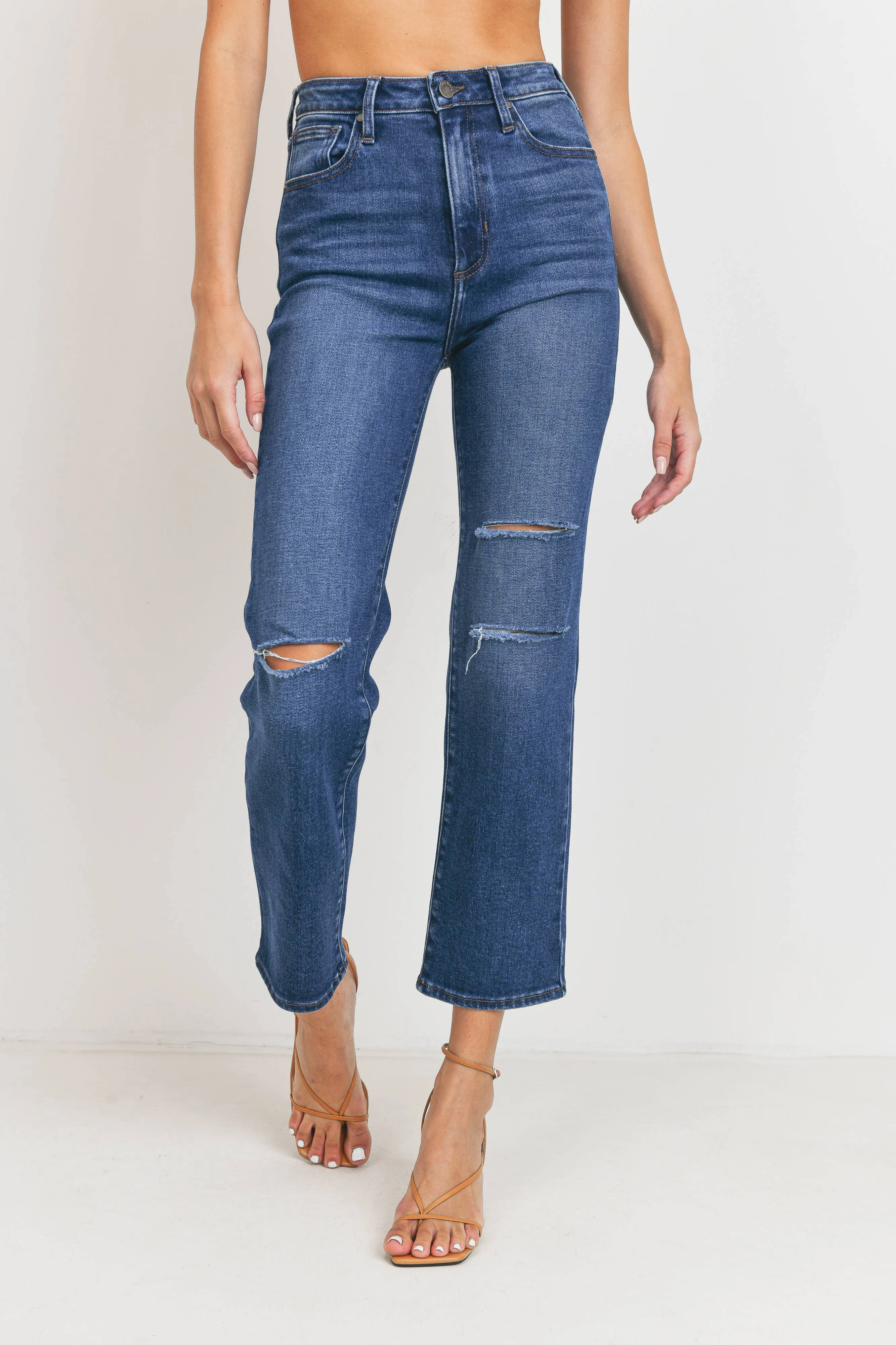 Straight Leg Knee Slit Jeans