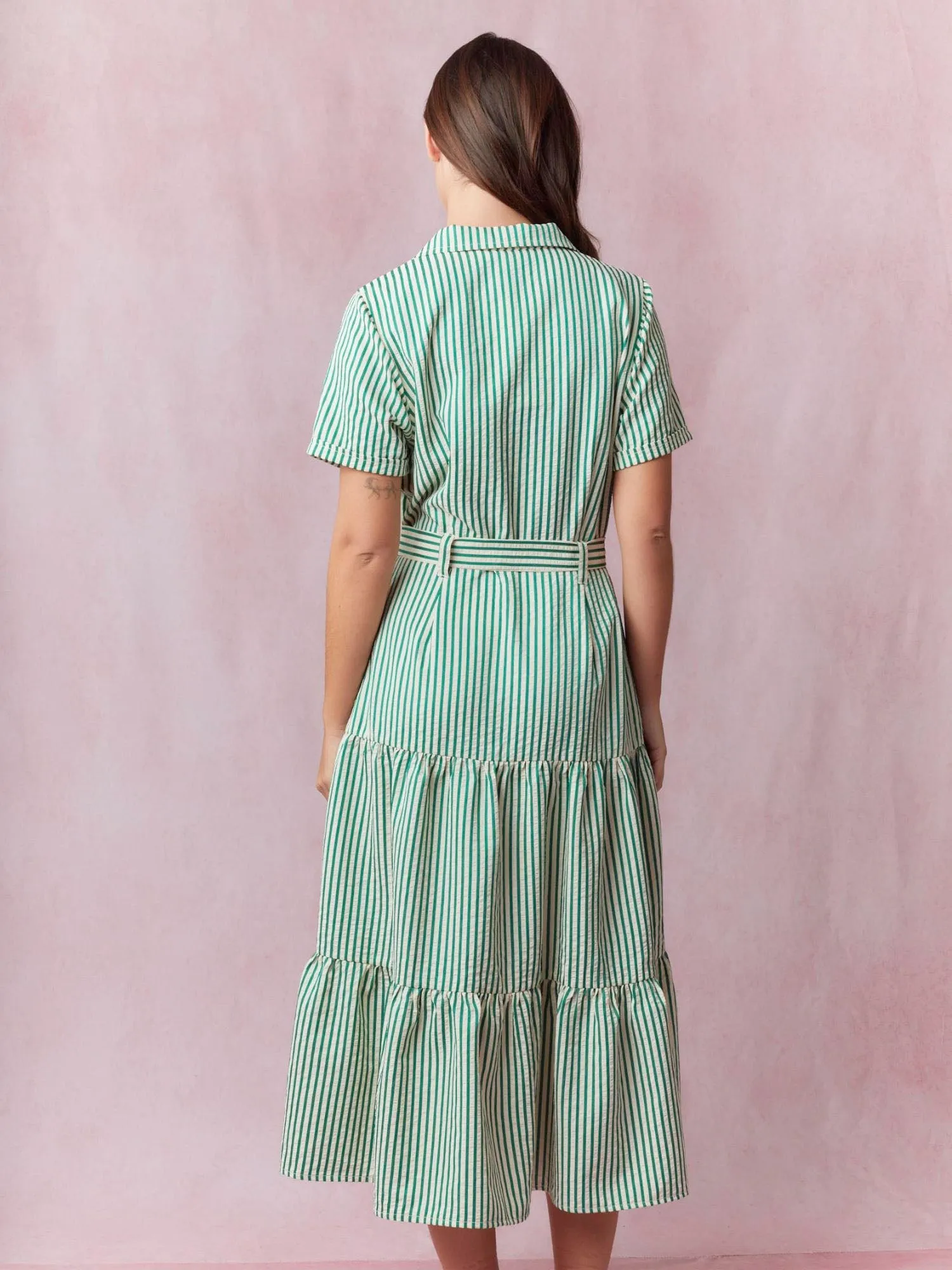 Stripe Button Down Tiered Shirt Dress