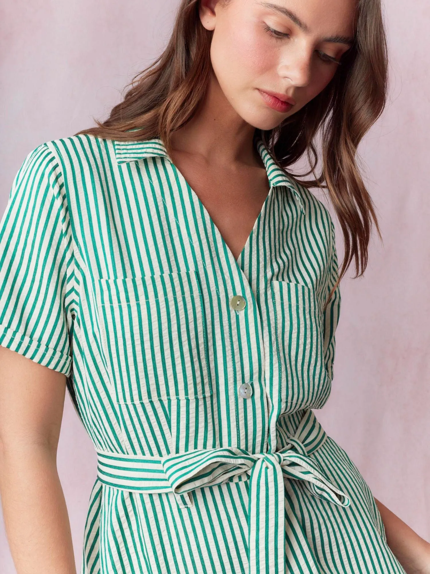 Stripe Button Down Tiered Shirt Dress
