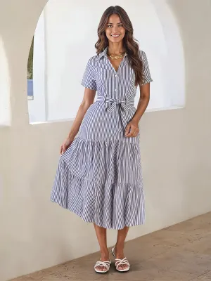 Stripe Button Down Tiered Shirt Dress