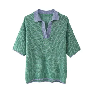 Striped Knit Polo Shirt Pants Set
