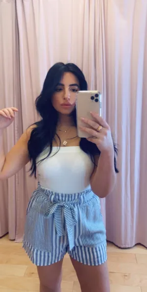 Striped Paperbag Waist Tie Shorts