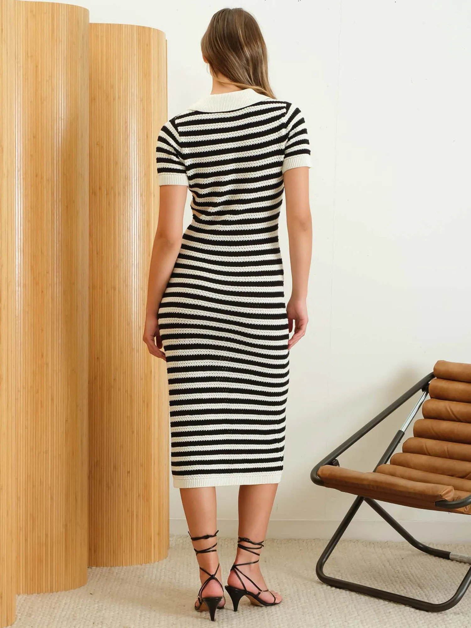 Striped Polo Sweater Midi Dress
