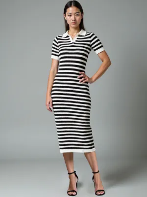 Striped Polo Sweater Midi Dress