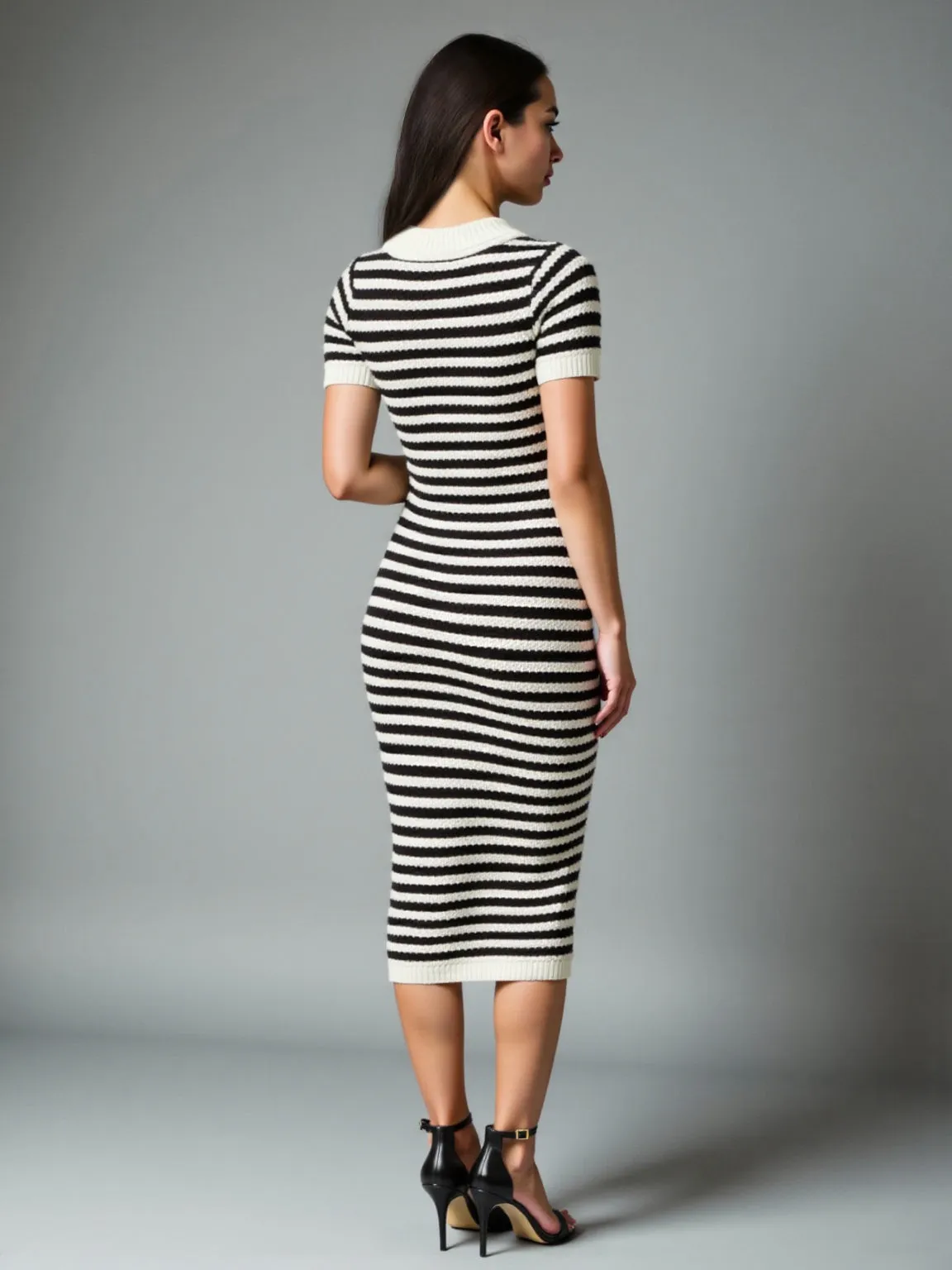 Striped Polo Sweater Midi Dress