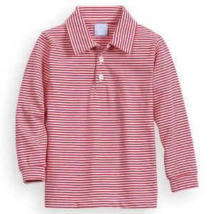 Striped Polo Tee -- Red/White Thin Stripe