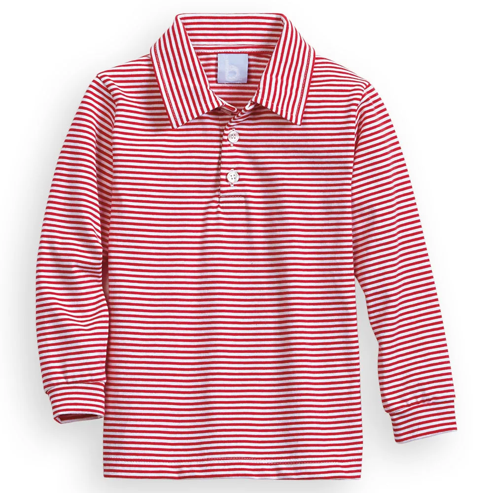 Striped Polo Tee -- Red/White Thin Stripe