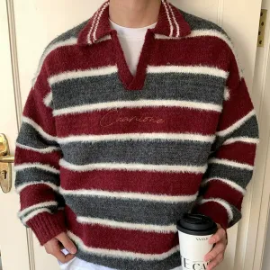 Striped Retro Polo Knit Sweater