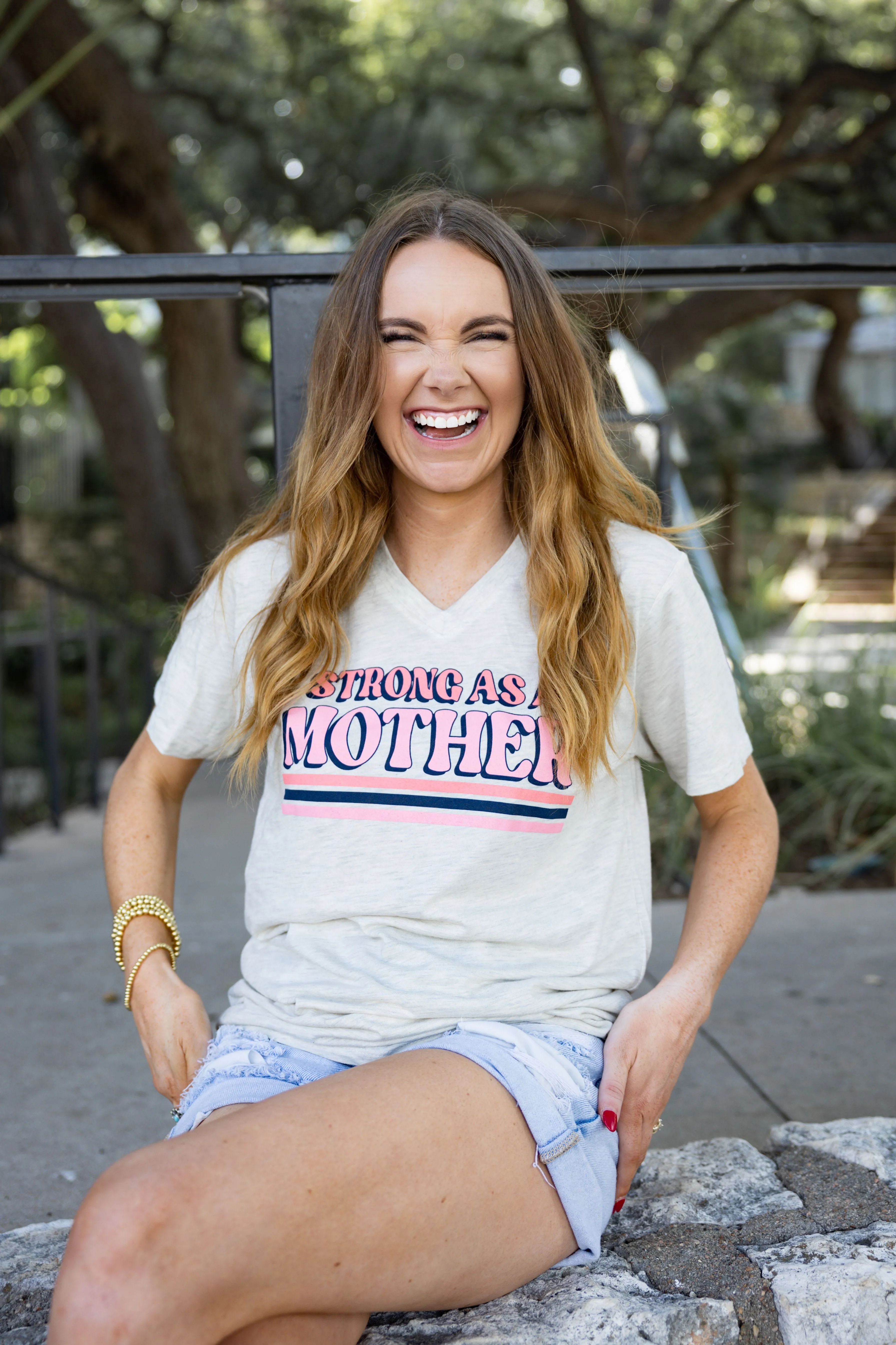 Strong As A Mother (Oatmeal) - Short Sleeve / V-Neck