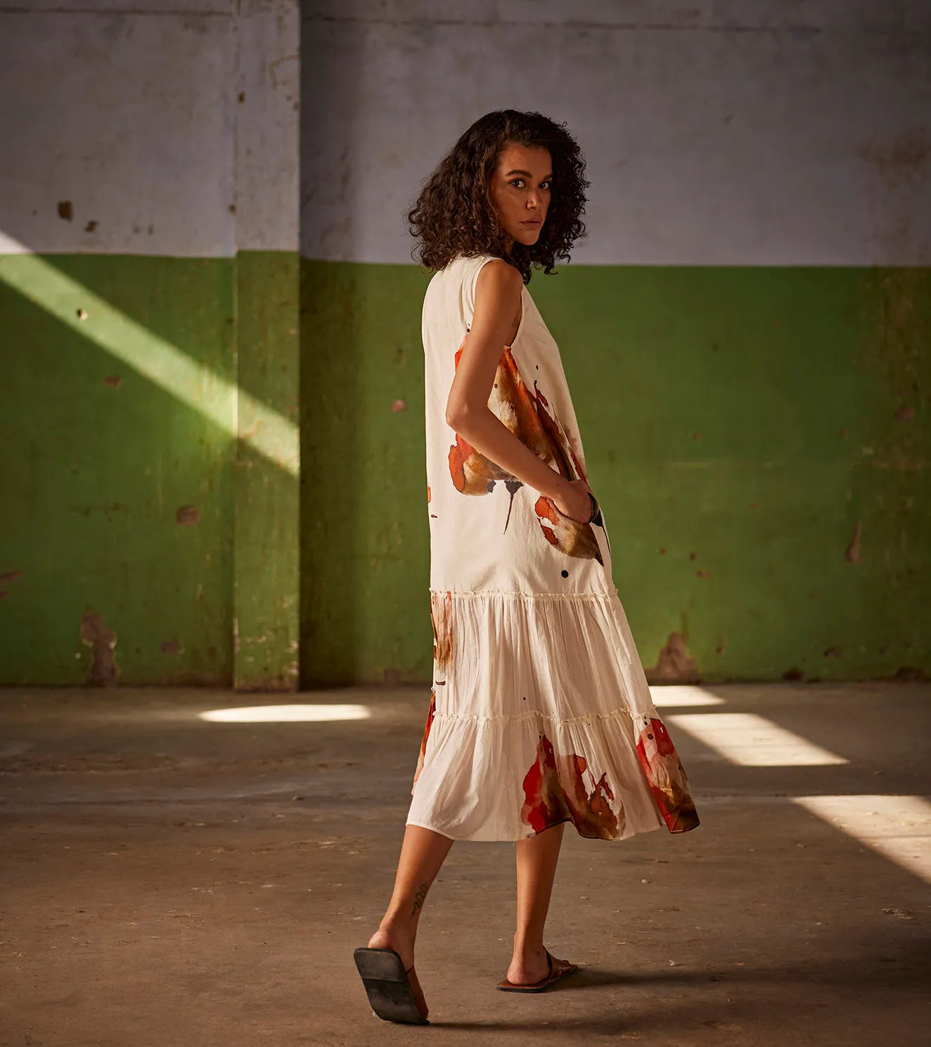 Summer Dress Cotton Off White-Fashion Edit Indian Summer-KW822-Khara Kapas