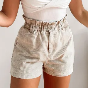 SwayCharm High Waist Paperbag Corduroy Shorts