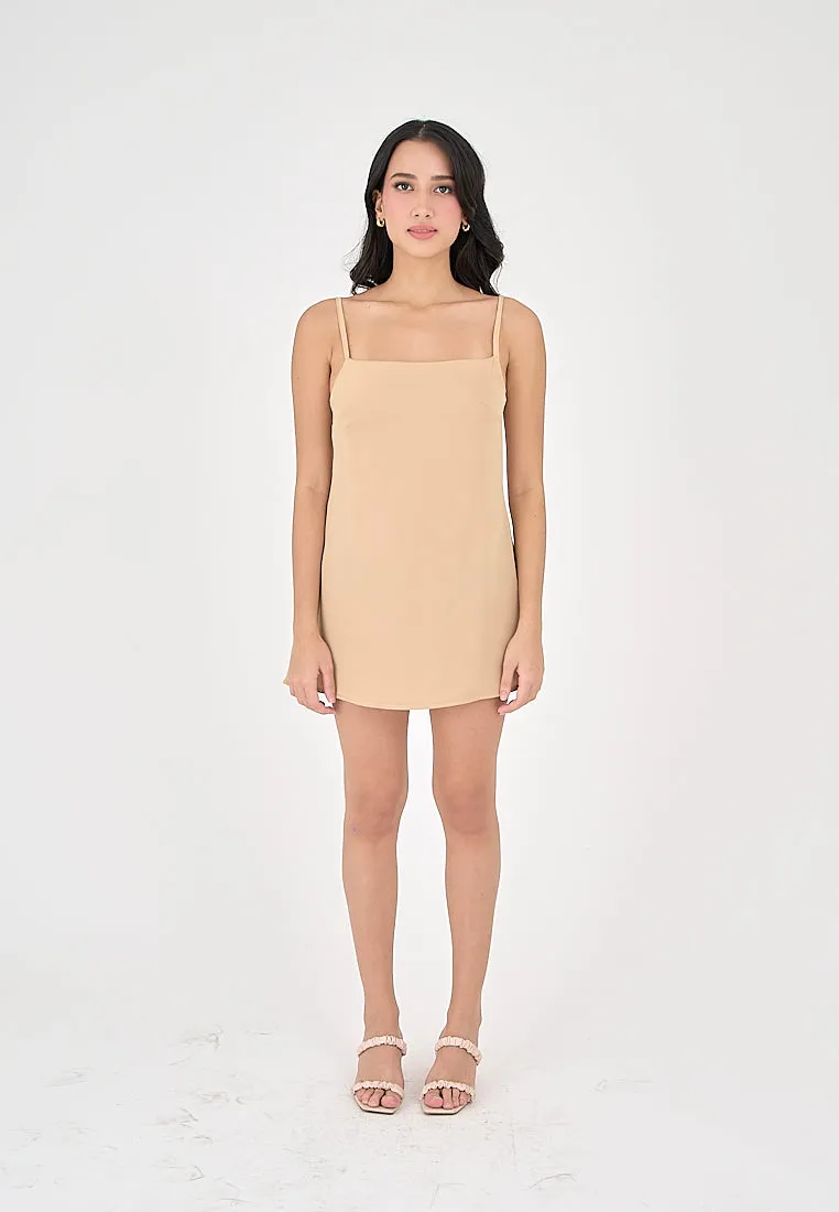 Taja Khaki Deep Square Neck Mini Dress