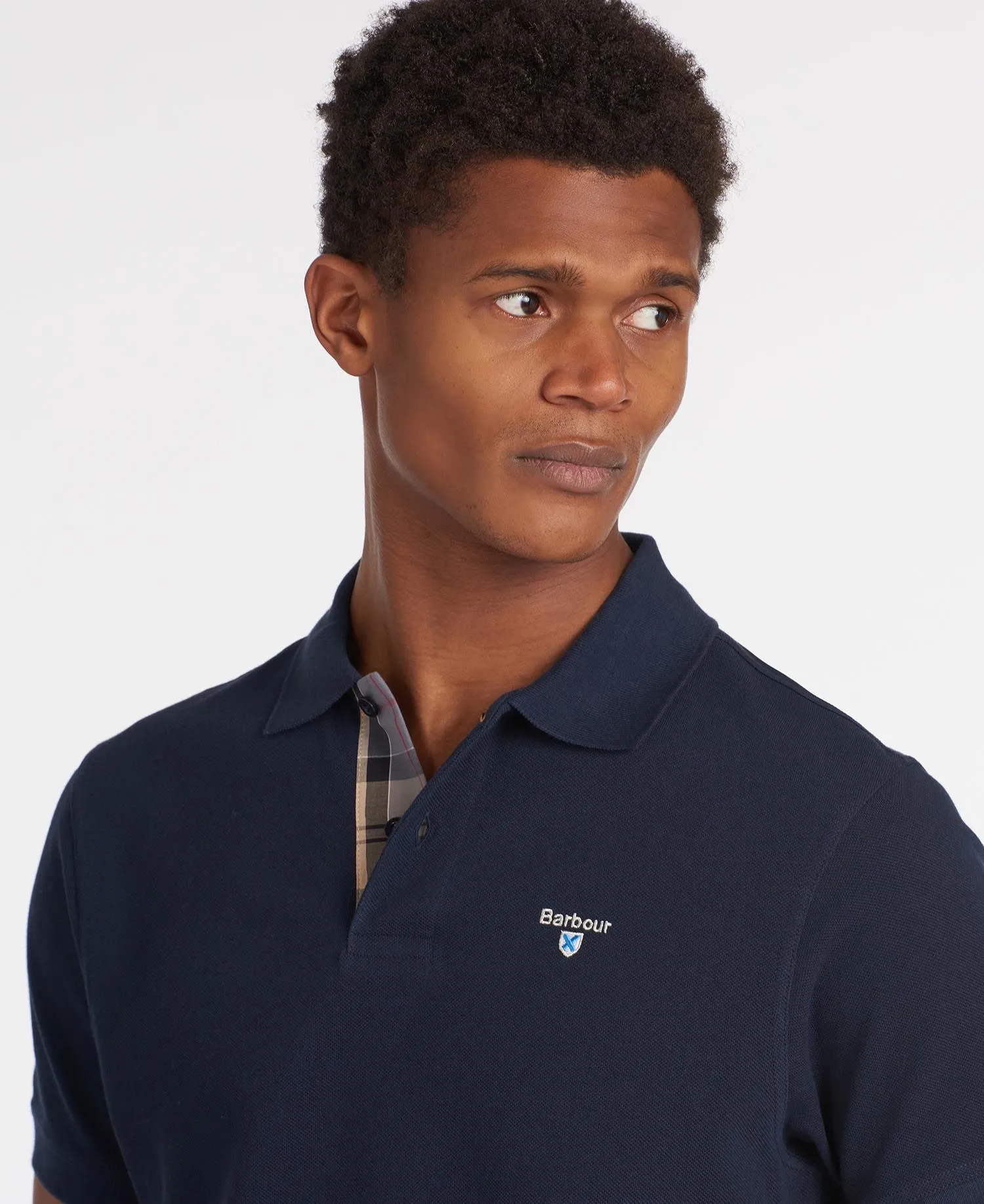 Tartan Pique Polo in Navy