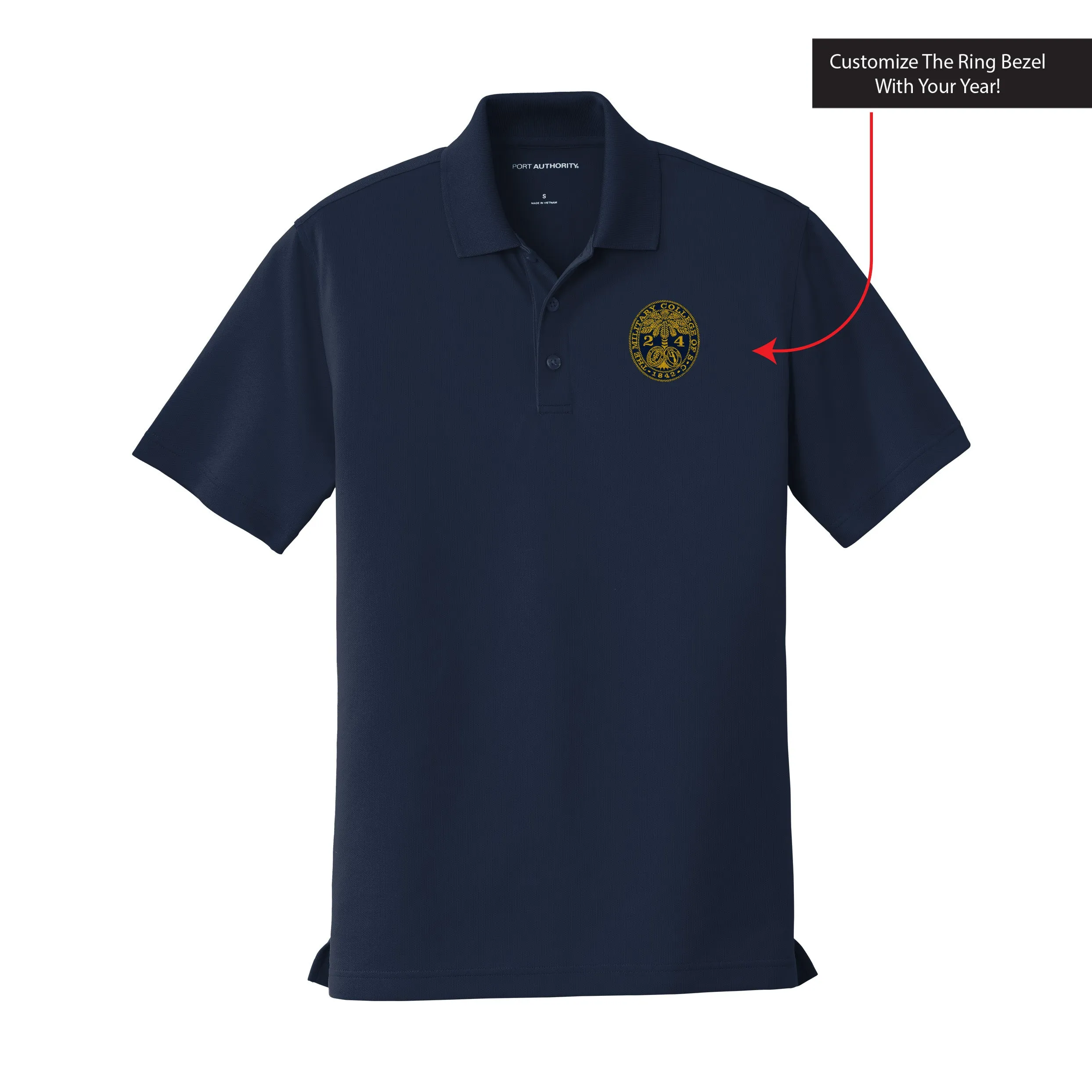 The Citadel, Customizable (Your Year) Embroidered Ring Bezel Design, UV Micro-Mesh Polo Shirt