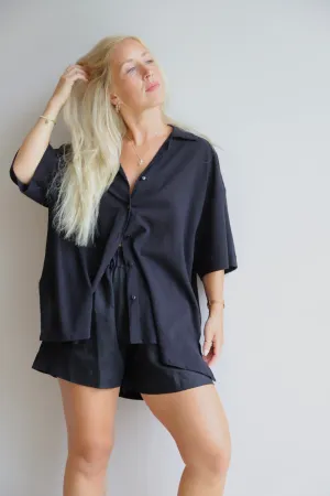 The Laundered Linen Paperbag Shorts - Black