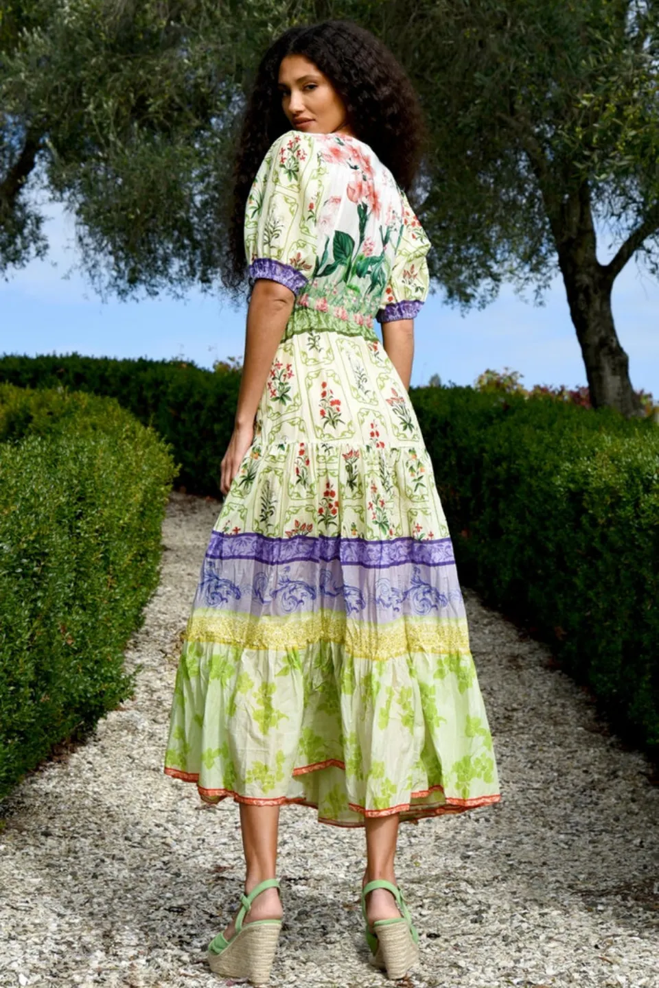 Things I Love Green Floral Front Tie Midi Dress