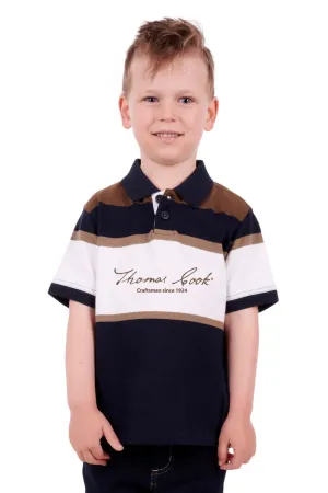 Thomas Cook Boys (Kids) Newman Short Sleeve Polo - Navy/Dark Tan