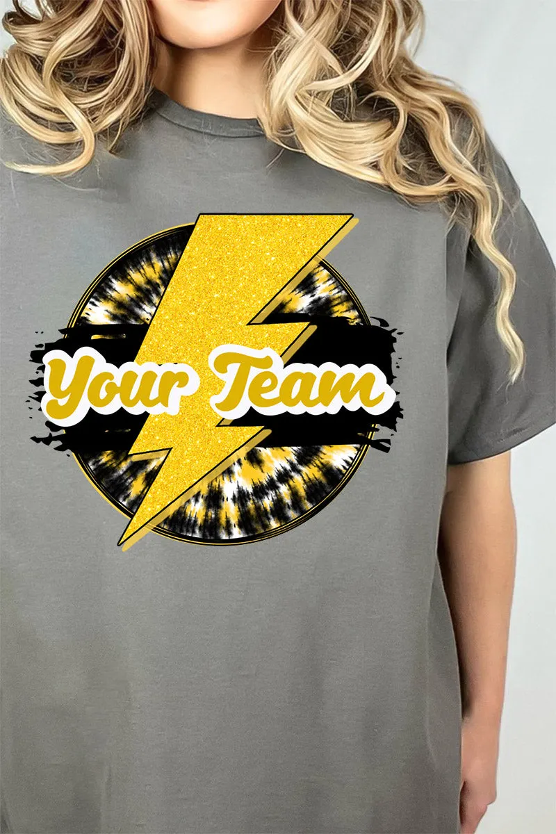 Tie Dye Bolt Black And Yellow Short Sleeve Relaxed Fit T-Shirt