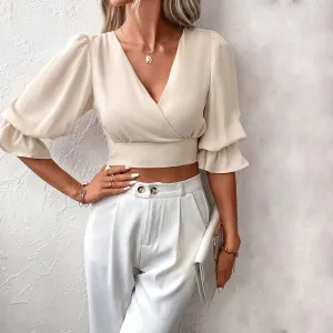 Tied Up Charm Ruffle Sleeve Crop Top