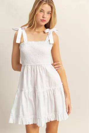 Tiered Mini Poplin Dress with Self Tie Straps