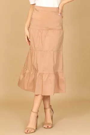 TIERED SOLID MIDI SKIRT
