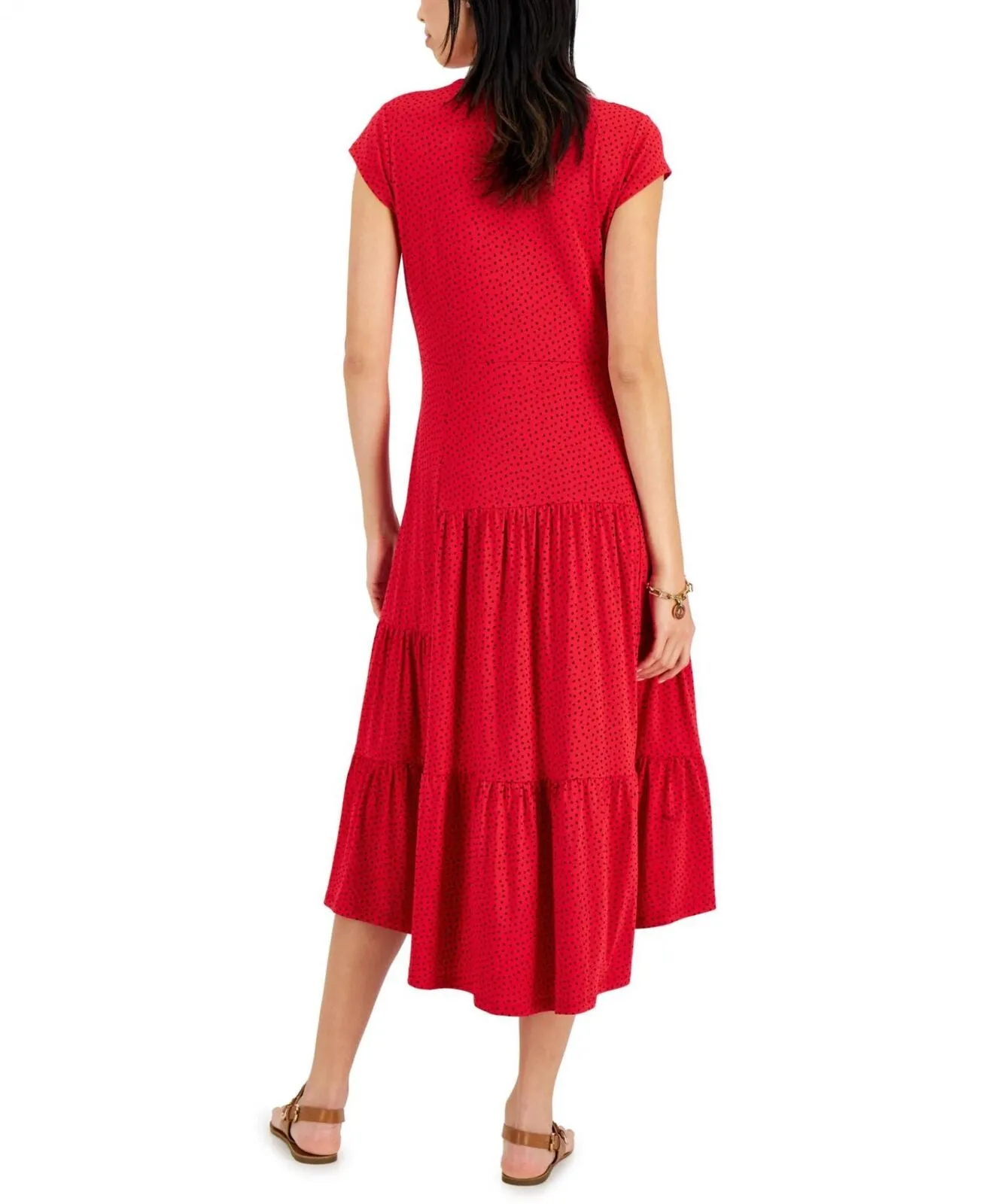 Tommy Hilfiger Women's Tiered Polka Dot Midi Dress J2DDR611