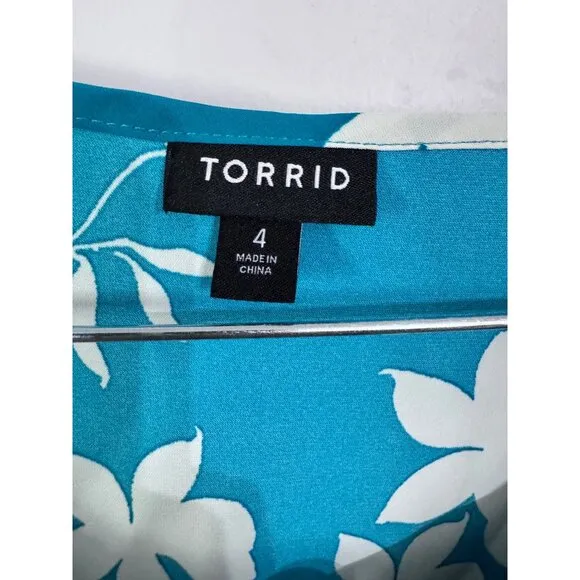 Torrid‎ tea length studio crepe de chine tie neck tiered dress size 4x floral