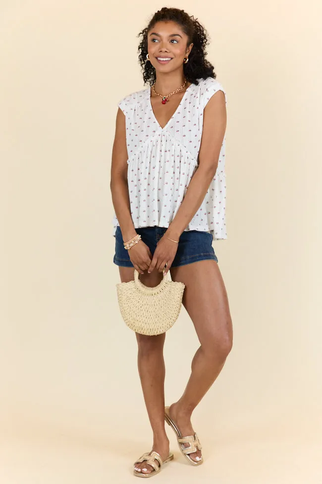 Treasured Times Ivory Cherry Print Oversized Knit Top