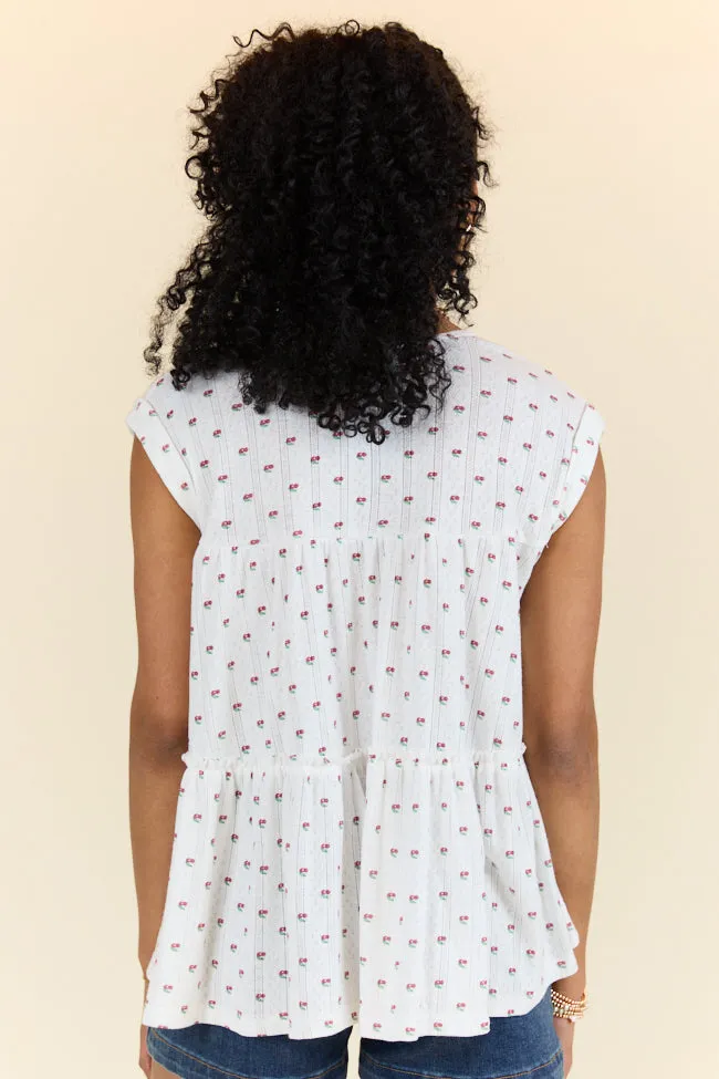 Treasured Times Ivory Cherry Print Oversized Knit Top