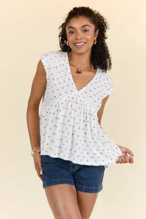 Treasured Times Ivory Cherry Print Oversized Knit Top