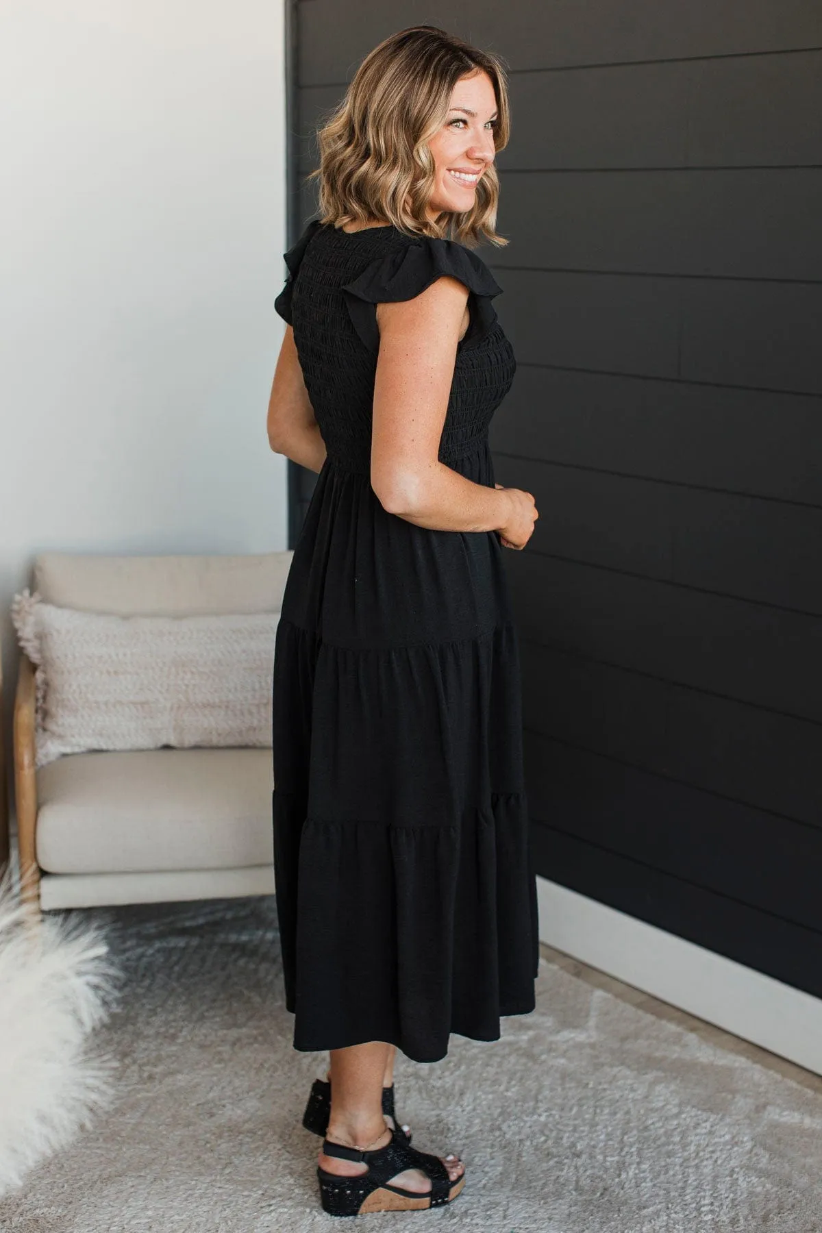Unbelievably Blissful Midi Dress- Black