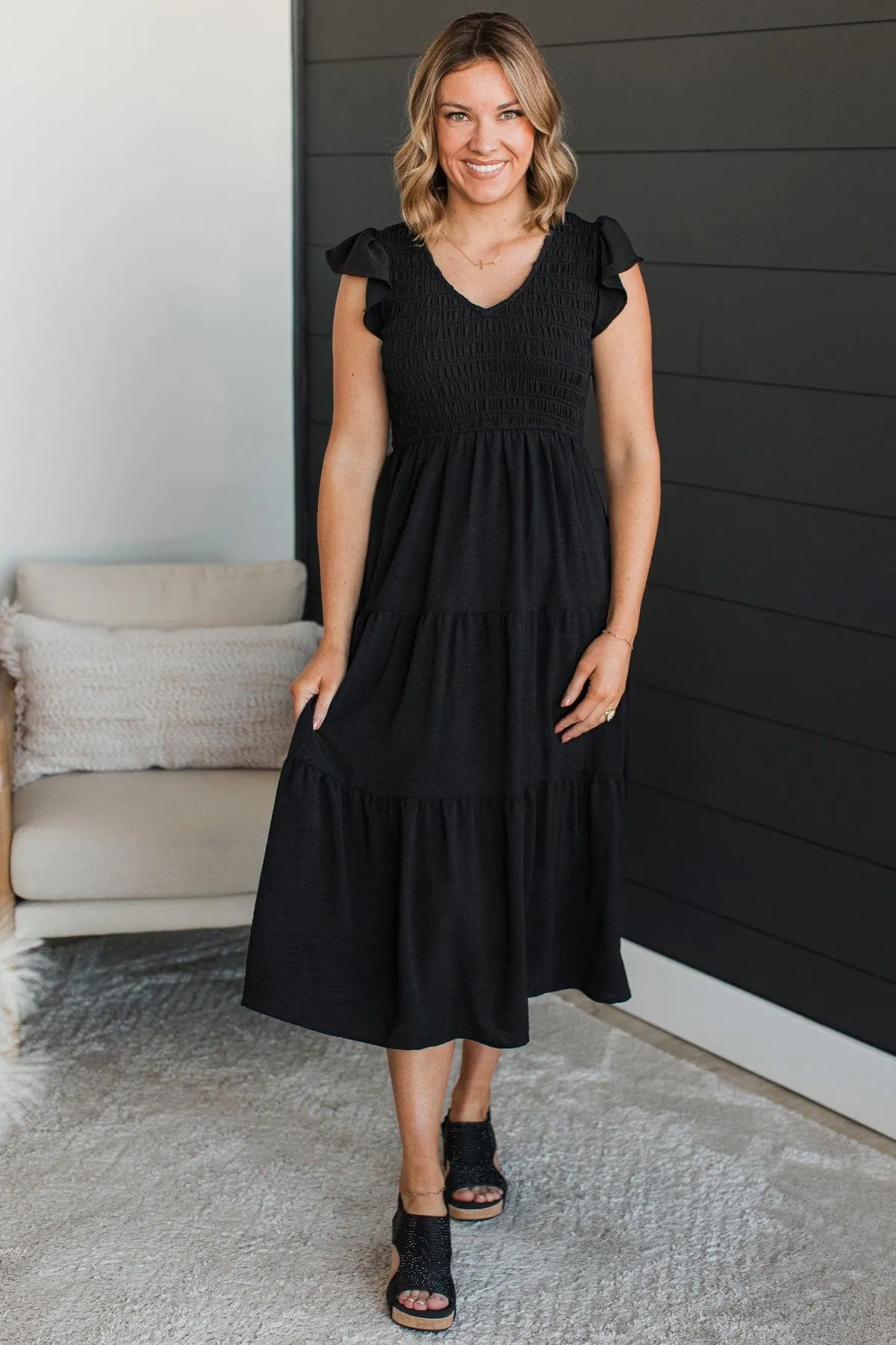 Unbelievably Blissful Midi Dress- Black